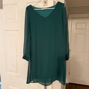 Peach Love California Teal Long-Sleeve Chiffon Shift Dress